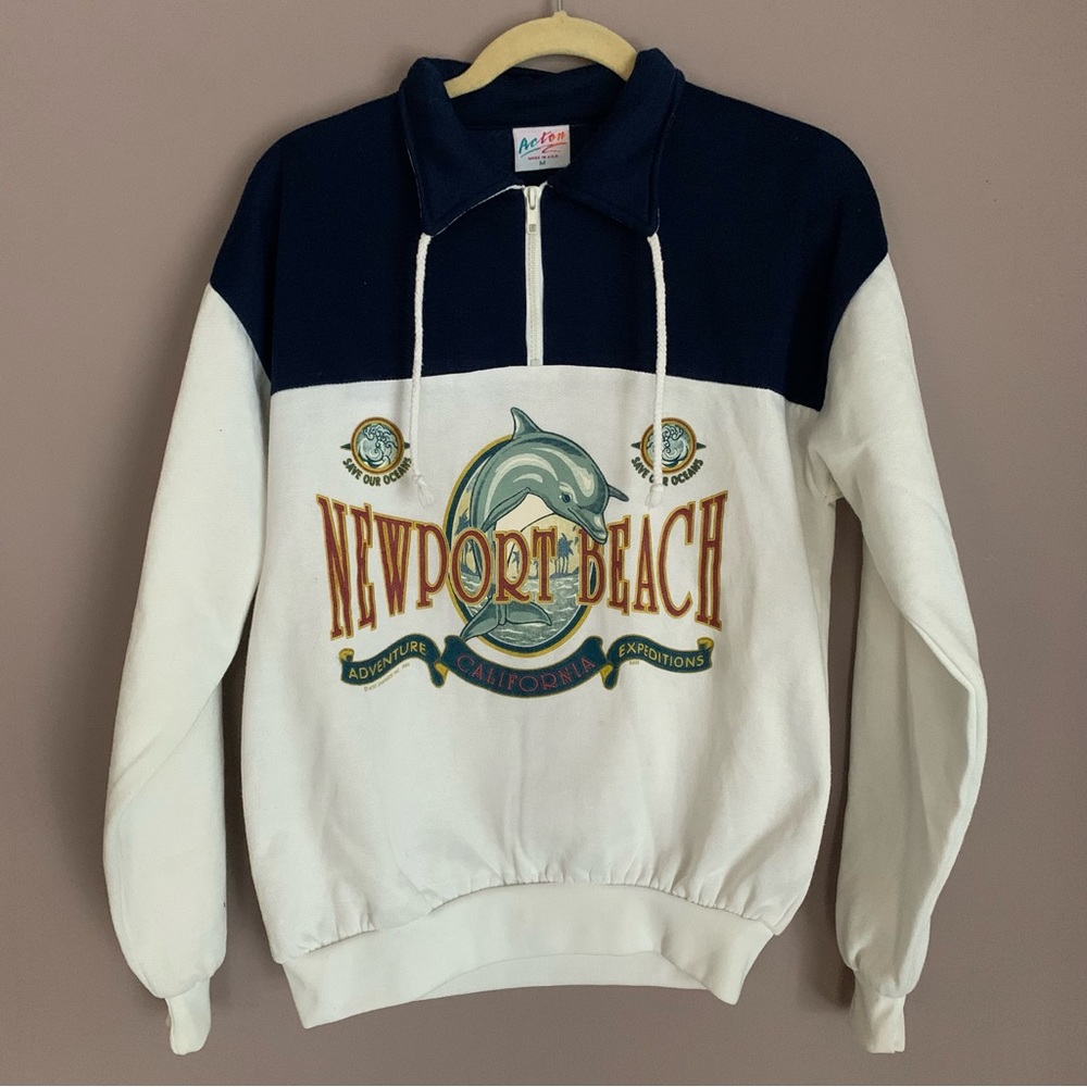 Vintage Newport Beach graphic sweater quarter zip